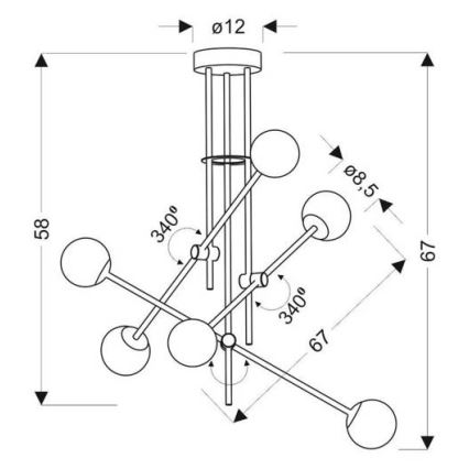 Candelabro suspenso PAKSOS 6xG9/5W/230V preto