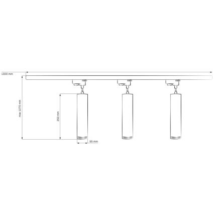 Candelabro suspenso para sistema de carril MARIBEL 3xGU10/10W/230V + 1 m sistema de carril branco