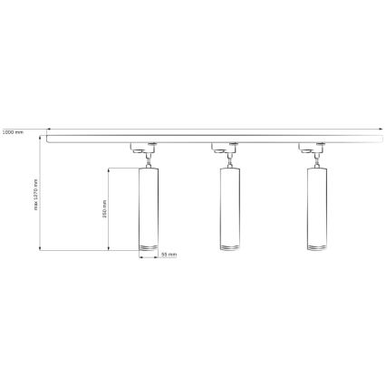 Candelabro suspenso para sistema de carril MARIBEL 3xGU10/10W/230V + 1 m sistema de carril preto
