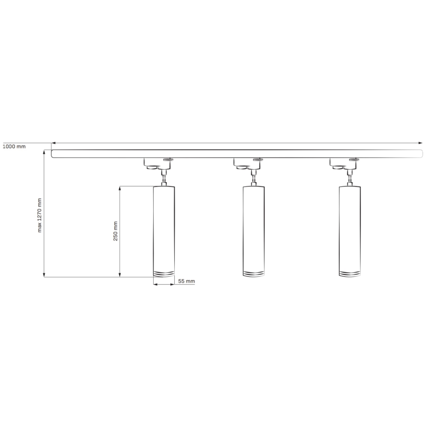 Candelabro suspenso para sistema de carril MARIBEL 3xGU10/10W/230V + 1 m sistema de carril preto