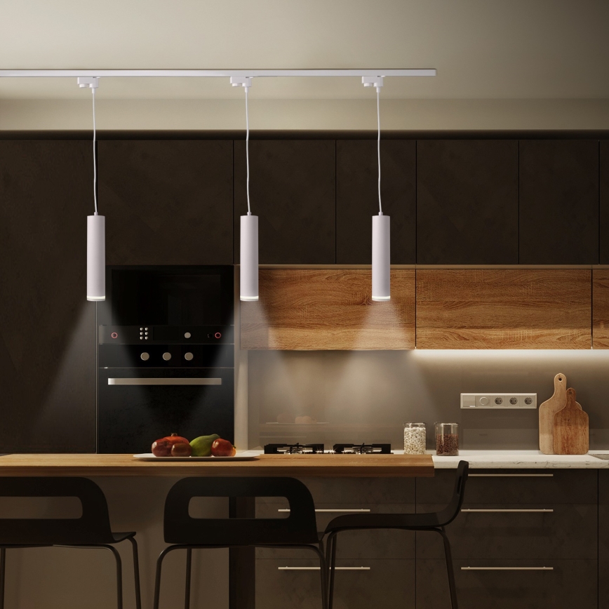 Candelabro suspenso para sistema de carril PARIS 3xGU10/10W/230V + 1 m sistema de carril branco