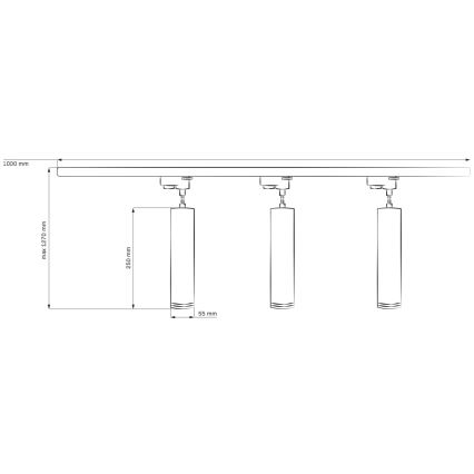 Candelabro suspenso para sistema de carril PARIS 3xGU10/10W/230V + 1 m sistema de carril branco