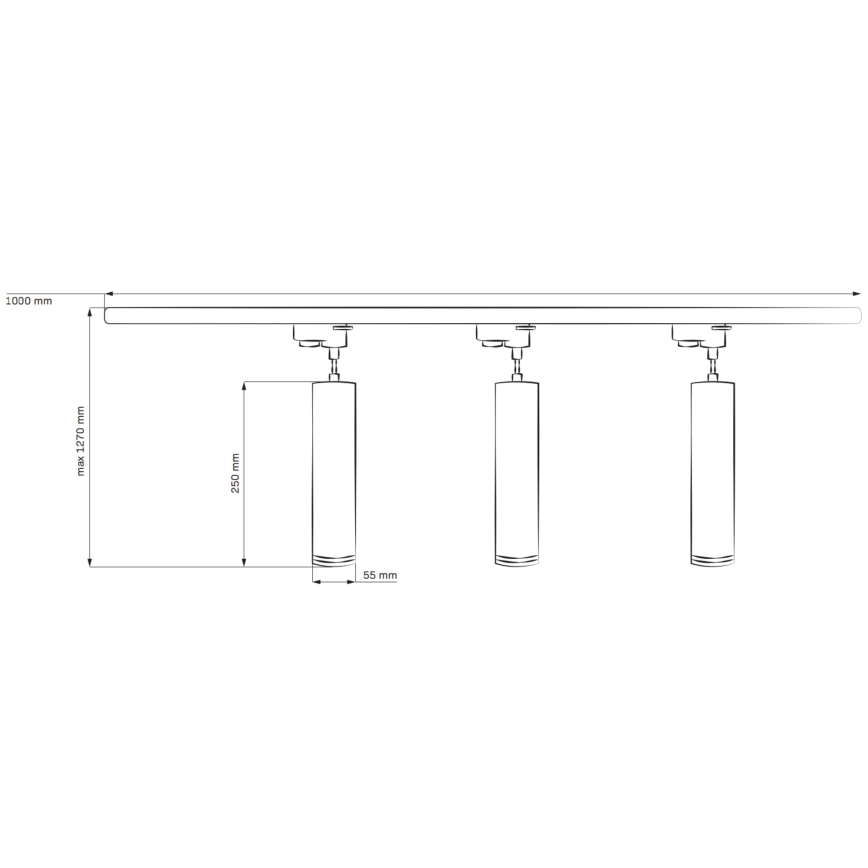 Candelabro suspenso para sistema de carril PARIS 3xGU10/10W/230V + 1 m sistema de carril branco