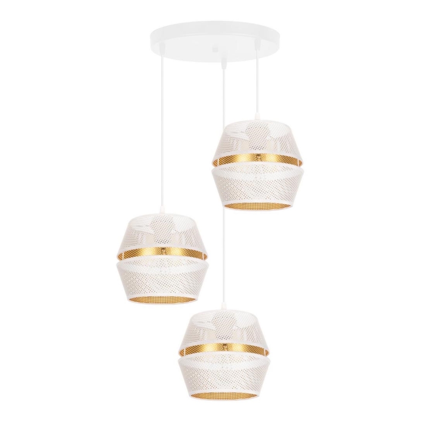 Candelabro suspenso PARIS 3xE27/60W/230V diâmetro 45 cm branco/dourado
