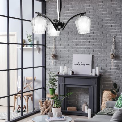 Candelabro suspenso PAULA 3xE27/60W/230V preto
