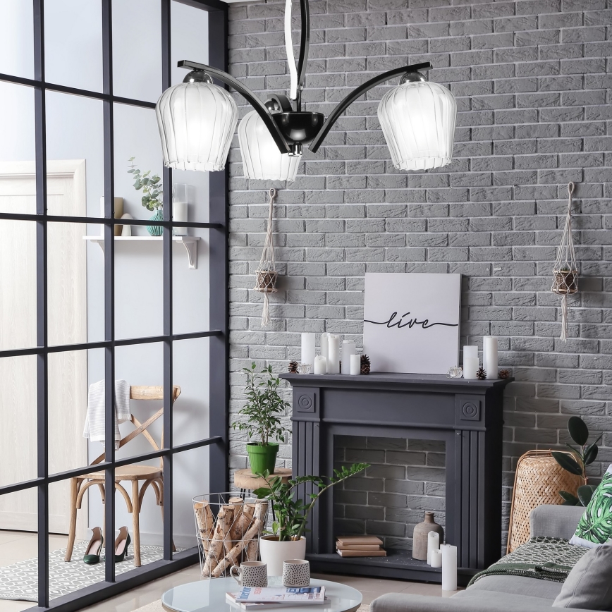 Candelabro suspenso PAULA 3xE27/60W/230V preto