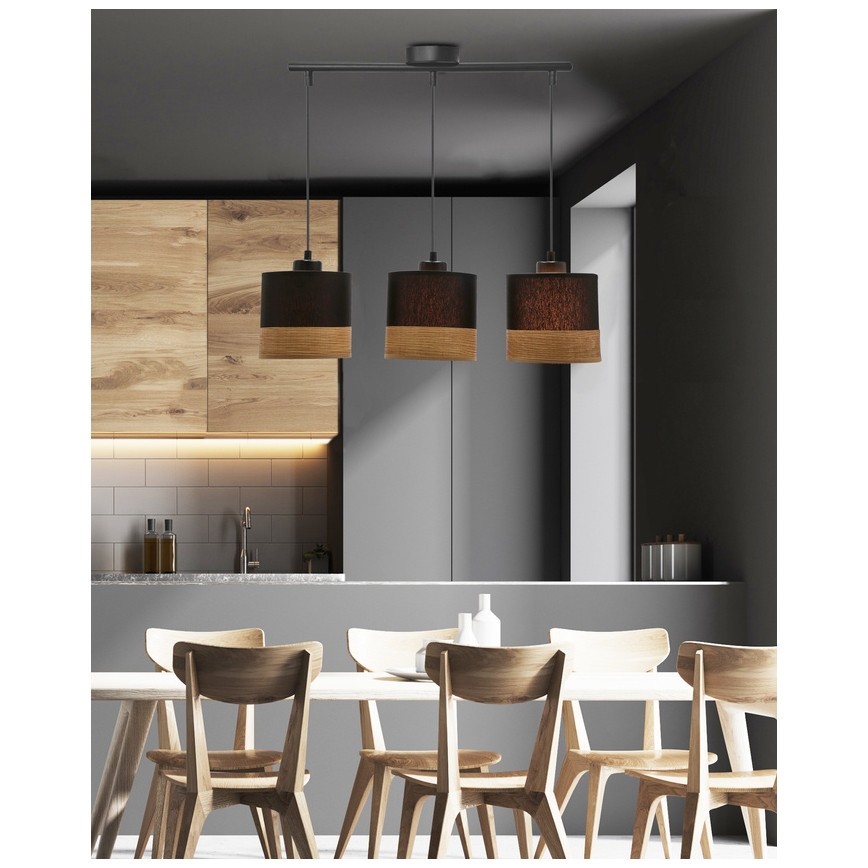 Candelabro suspenso PORTO 3xE27/60W/230V preto/castanho