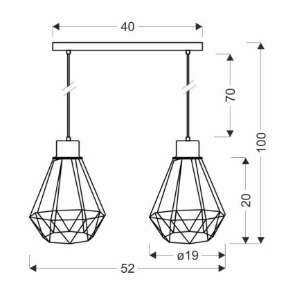 Candelabro suspenso PRIMO 2xE27/60W/230V preto/dourada