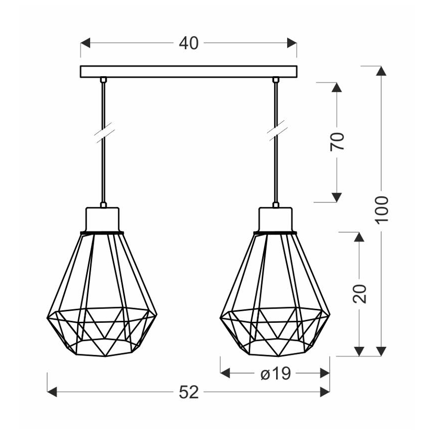 Candelabro suspenso PRIMO 2xE27/60W/230V preto/dourada