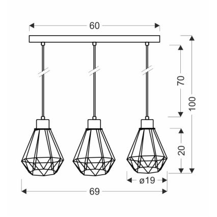 Candelabro suspenso PRIMO 3xE27/60W/230V preto/dourada