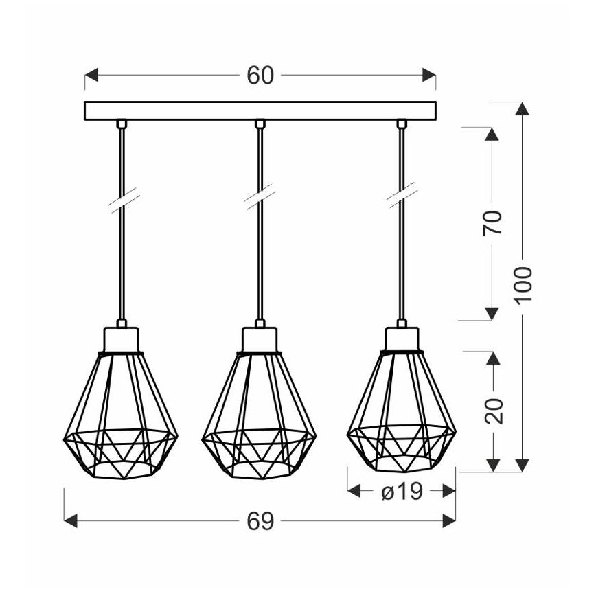 Candelabro suspenso PRIMO 3xE27/60W/230V preto/dourada