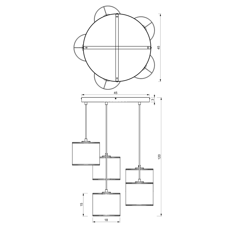 Candelabro suspenso RATTAN 5xE27/60W/230V vime