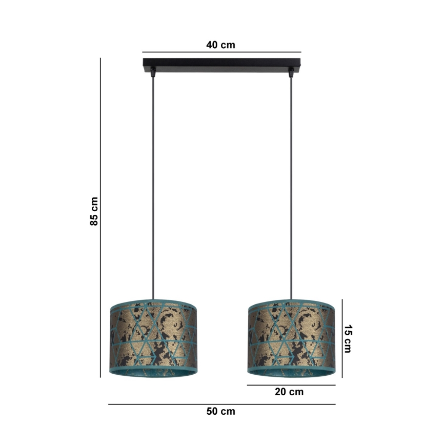 Candelabro suspenso REZO 2xE27/60W/230V dourado/turquesa