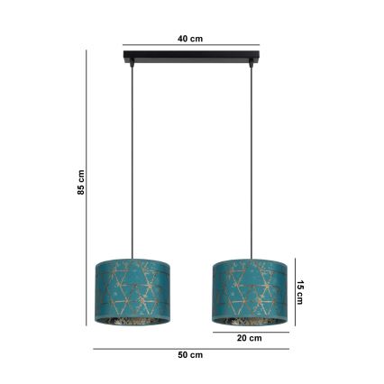 Candelabro suspenso REZO 2xE27/60W/230V turquesa