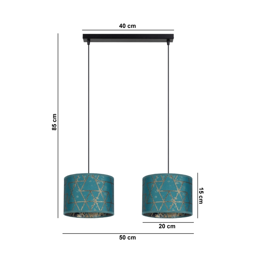 Candelabro suspenso REZO 2xE27/60W/230V turquesa