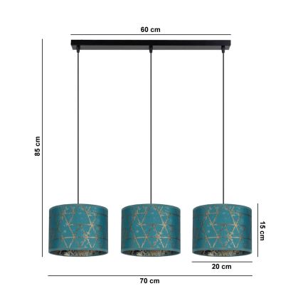 Candelabro suspenso REZO 3xE27/60W/230V turquesa