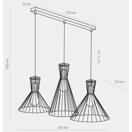 Candelabro suspenso SAHARA 3xE27/60W/230V