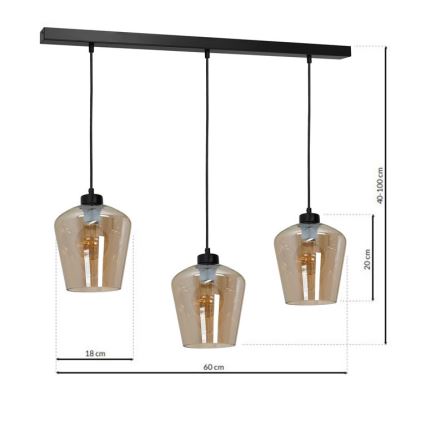 Candelabro suspenso SANTIAGO 3xE27/60W/230V castanho