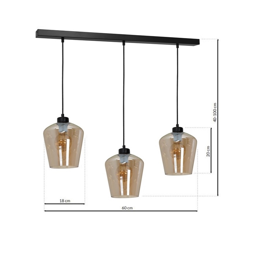 Candelabro suspenso SANTIAGO 3xE27/60W/230V castanho
