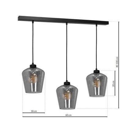 Candelabro suspenso SANTIAGO 3xE27/60W/230V preto