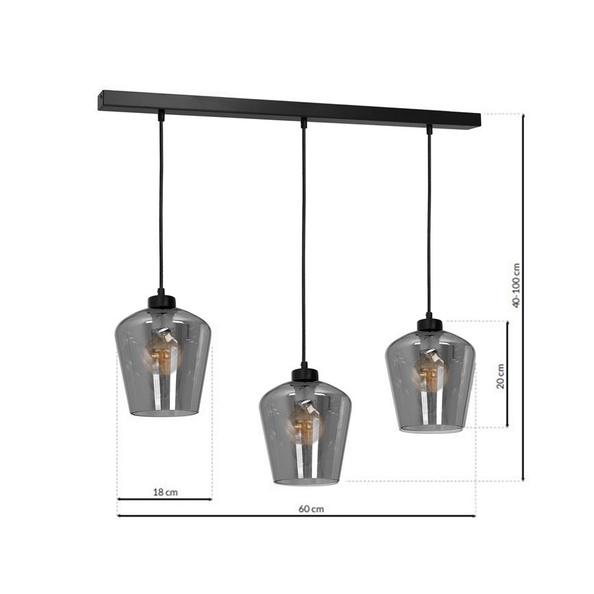 Candelabro suspenso SANTIAGO 3xE27/60W/230V preto