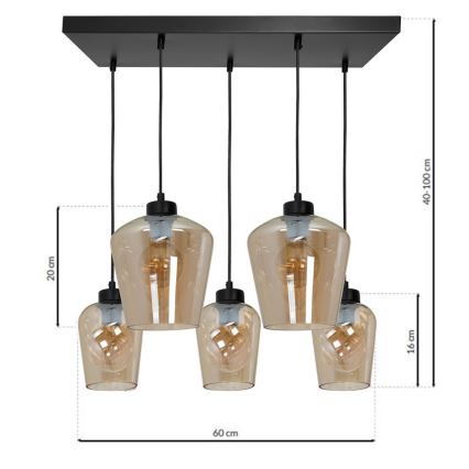 Candelabro suspenso SANTIAGO 5xE27/60W/230V castanho