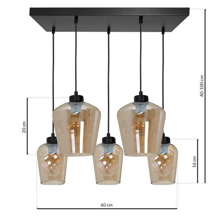 Candelabro suspenso SANTIAGO 5xE27/60W/230V castanho