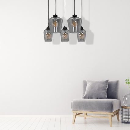 Candelabro suspenso SANTIAGO 5xE27/60W/230V preto