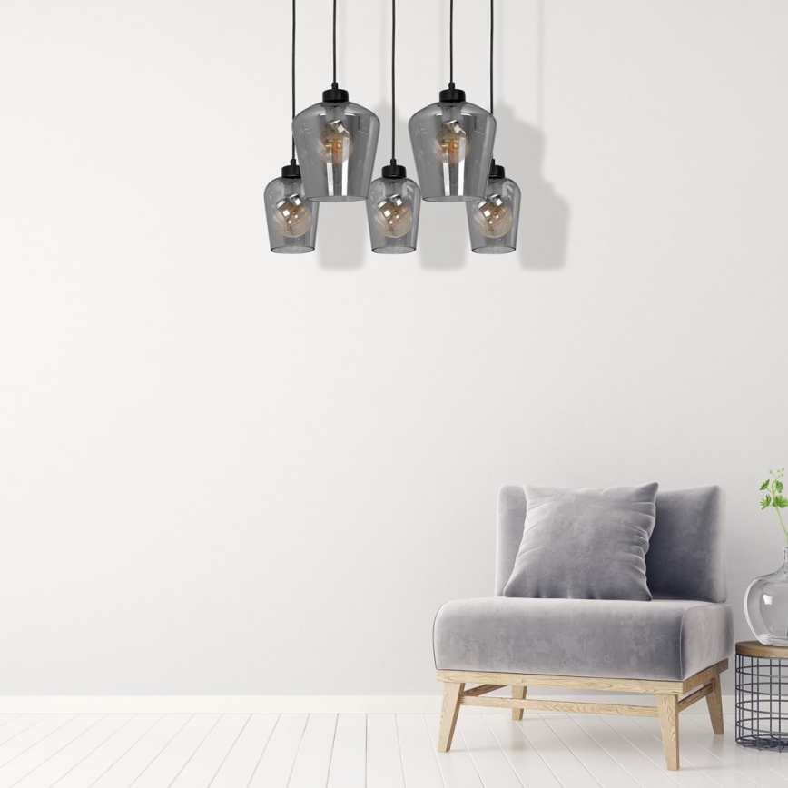 Candelabro suspenso SANTIAGO 5xE27/60W/230V preto