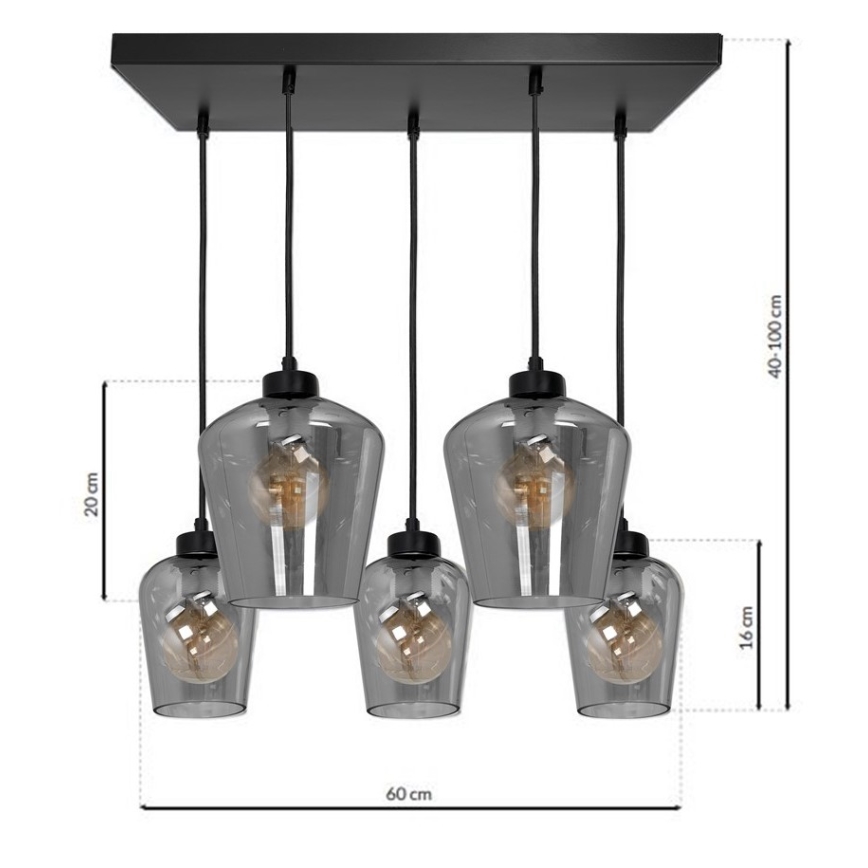 Candelabro suspenso SANTIAGO 5xE27/60W/230V preto