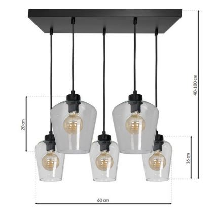 Candelabro suspenso SANTIAGO 5xE27/60W/230V transparente