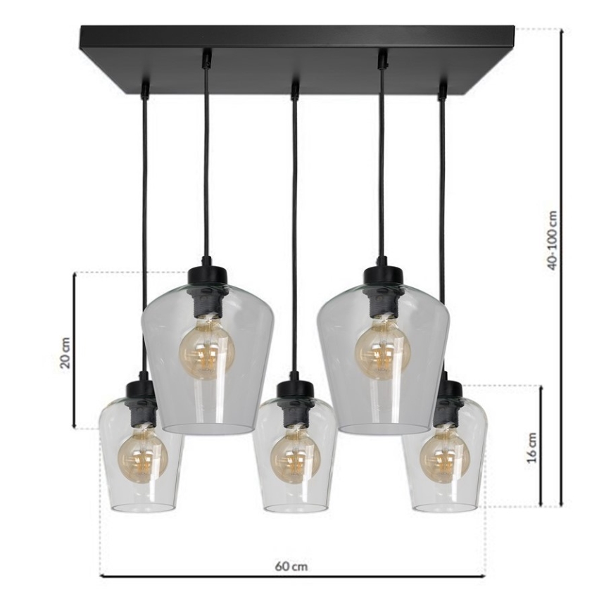 Candelabro suspenso SANTIAGO 5xE27/60W/230V transparente