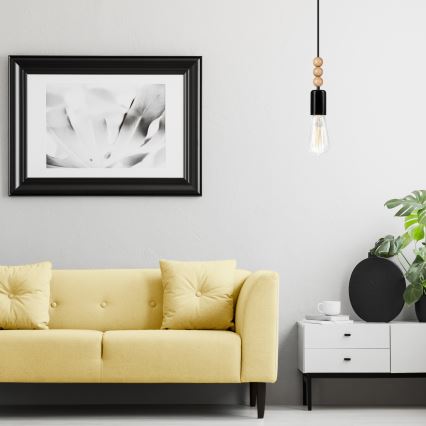 Candelabro suspenso SIMON 1xE27/60W/230V preto/faia - FSC certificado