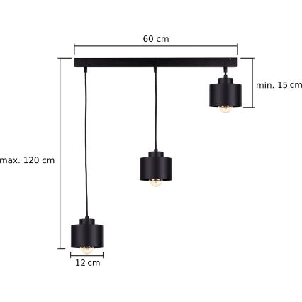 Candelabro suspenso SIMPLY BLACK 3xE27/60W/230V