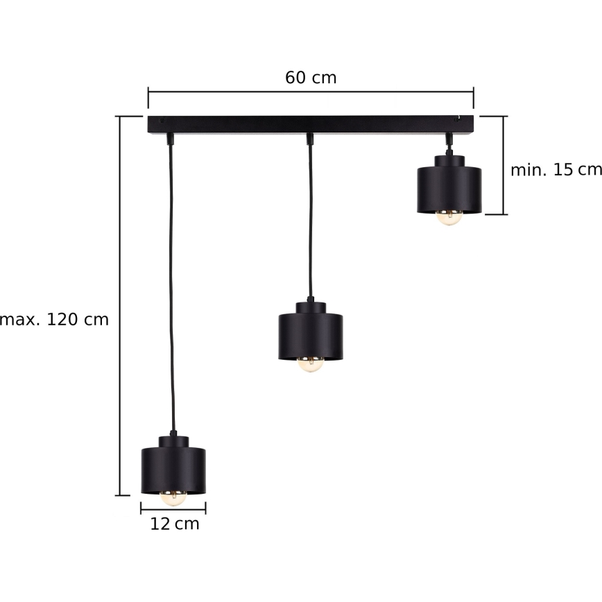 Candelabro suspenso SIMPLY BLACK 3xE27/60W/230V