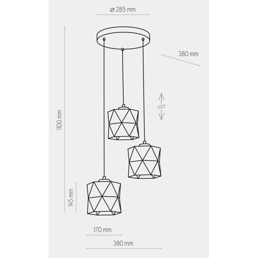 Candelabro suspenso SIRO 3xE27/15W/230V preto/dourado