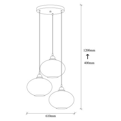 Candelabro suspenso SMOKED 3xE27/40W/230V