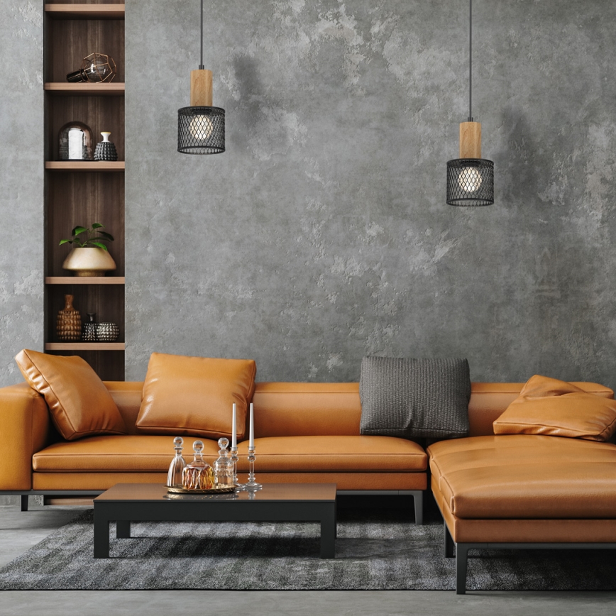 Candelabro suspenso SOBRESA 1xE27/60W/230V preto/madeira