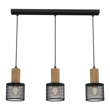 Candelabro suspenso SOBRESA 3xE27/60W/230V preto/madeira