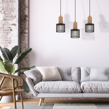 Candelabro suspenso SOBRESA 3xE27/60W/230V preto/madeira
