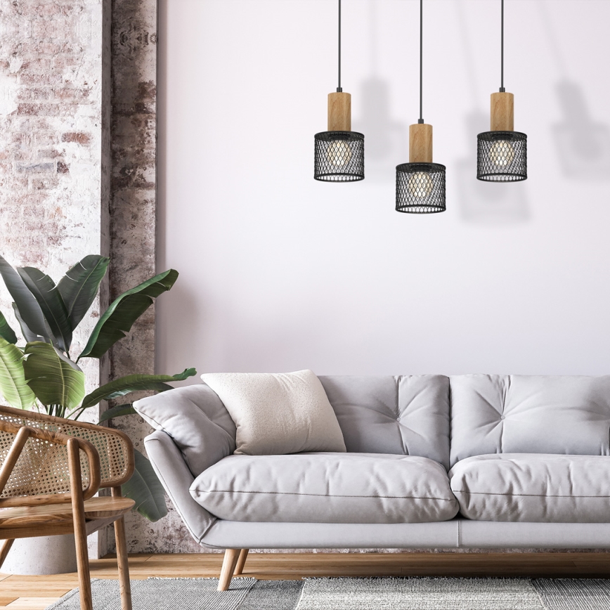 Candelabro suspenso SOBRESA 3xE27/60W/230V preto/madeira