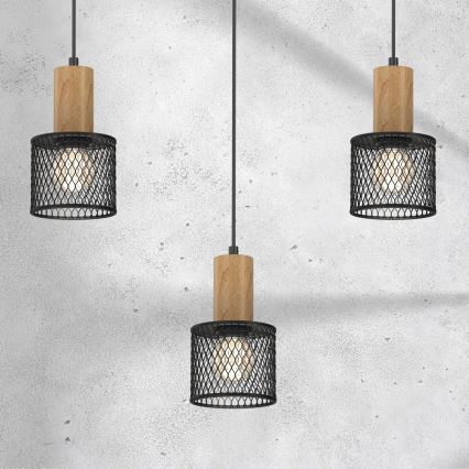 Candelabro suspenso SOBRESA 3xE27/60W/230V preto/madeira