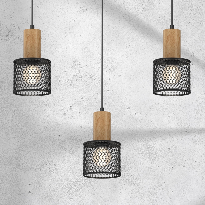Candelabro suspenso SOBRESA 3xE27/60W/230V preto/madeira