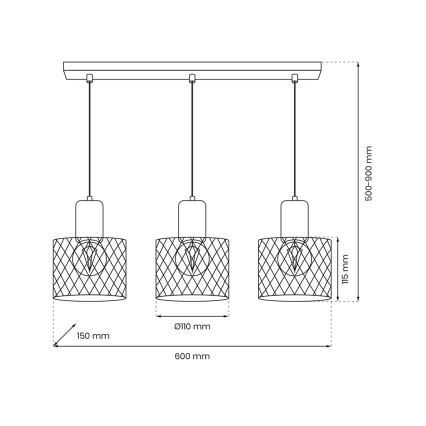Candelabro suspenso SOBRESA 3xE27/60W/230V preto/madeira