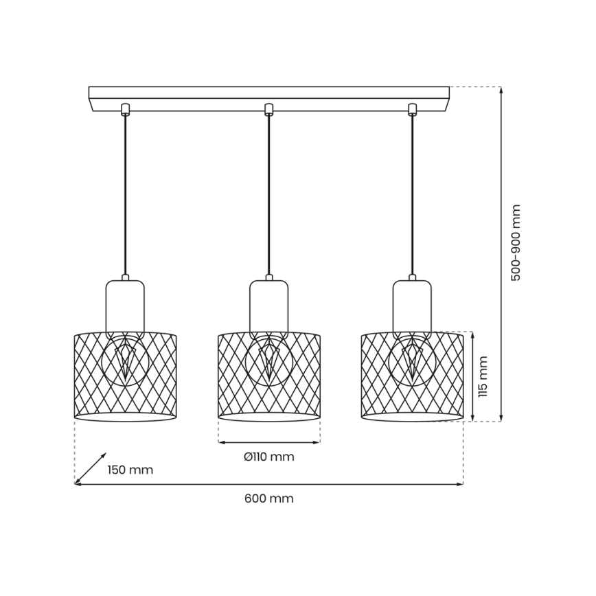 Candelabro suspenso SOBRESA 3xE27/60W/230V preto/madeira