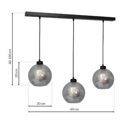 Candelabro suspenso SOFIA 3xE27/60W/230V preto