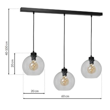 Candelabro suspenso SOFIA 3xE27/60W/230V transparente