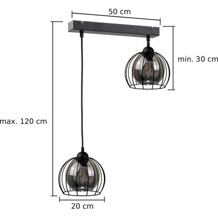 Candelabro suspenso SOLO BLACK 2xE27/60W/230V