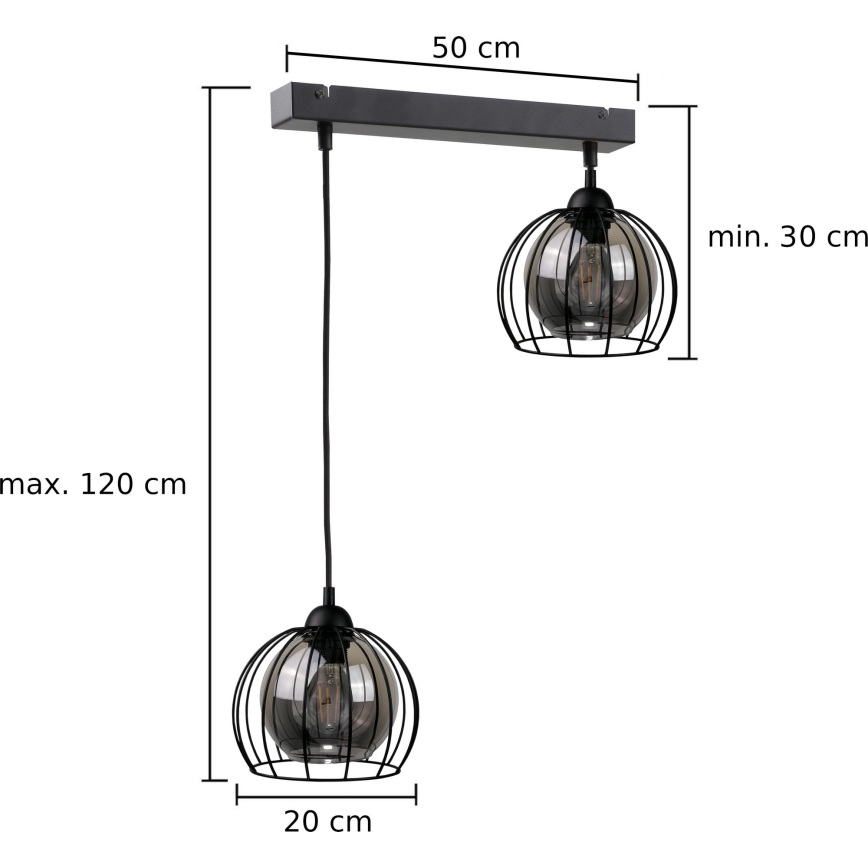 Candelabro suspenso SOLO BLACK 2xE27/60W/230V