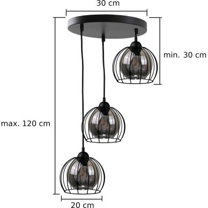 Candelabro suspenso SOLO BLACK 3xE27/60W/230V diâmetro 30 cm